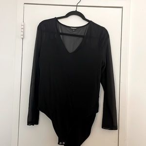 black bodysuit with mesh sleeves